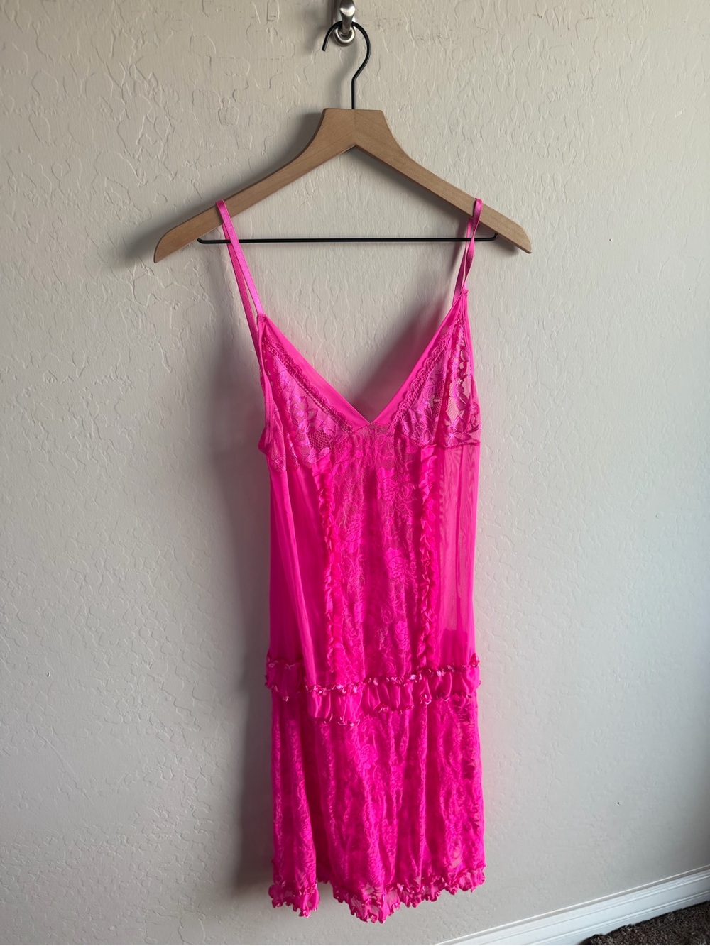 Hot Pink Lace Slip Dress Slip Intimates Midi Floral Fairy Whimsical Y2K Romantic